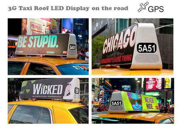 道の P5 タクシーの上 LED の広告箱